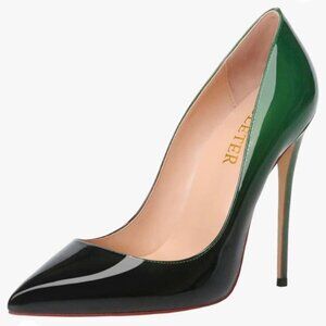 COLETER Women's 4 Inch Pumps Pointy Toe Stiletto Green Black Patent Leather Sz 9